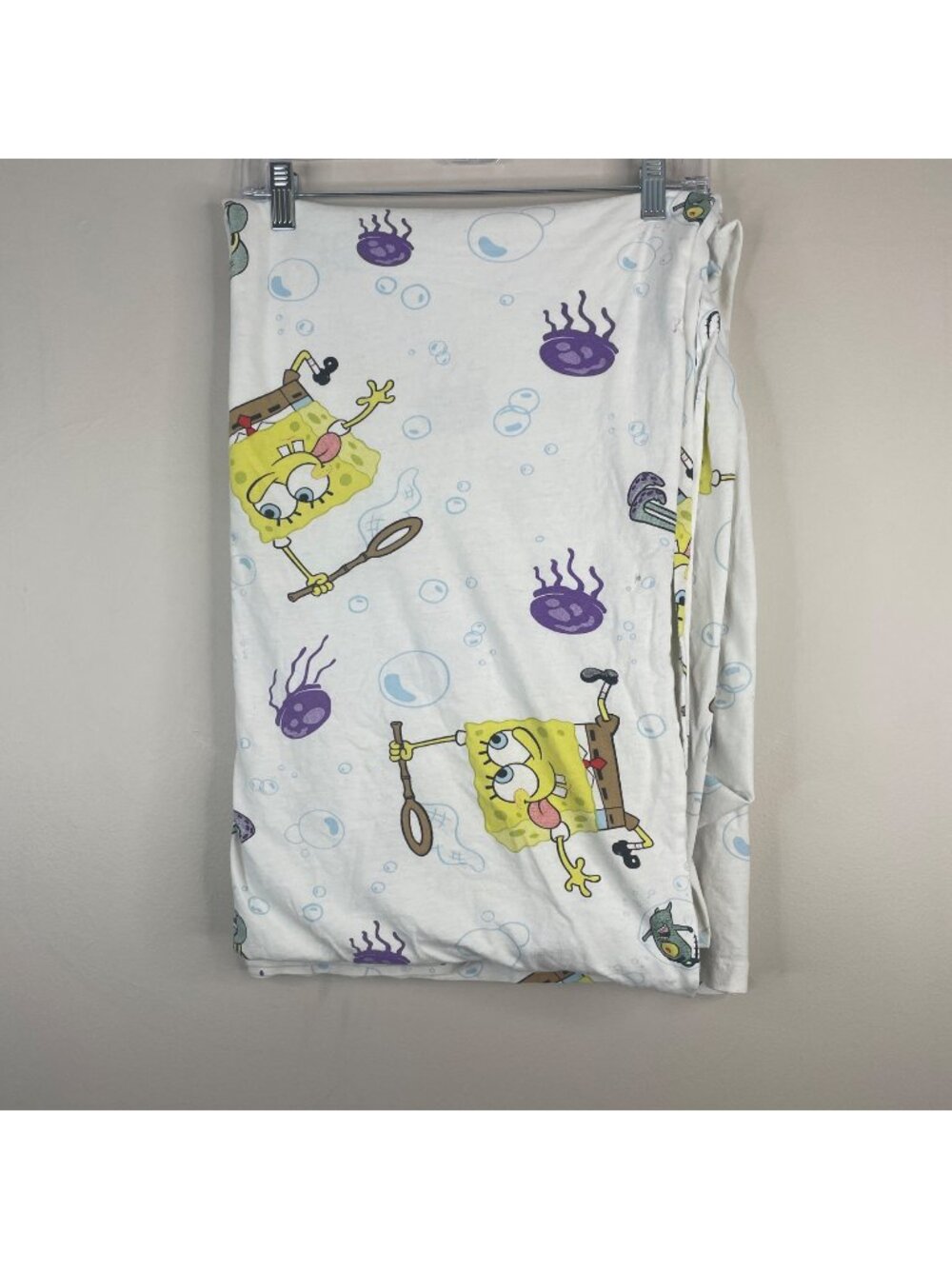 Spongebob Squarepants Flat Twin Bed Sheet Flannel Squidward Plankton 91" x 65"